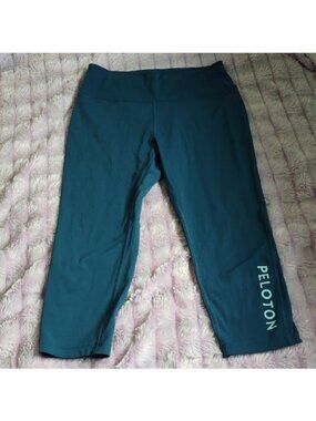 Peloton Teal Blue Green Yoga Waistband Back Pocket Activewear Gym Capri Large